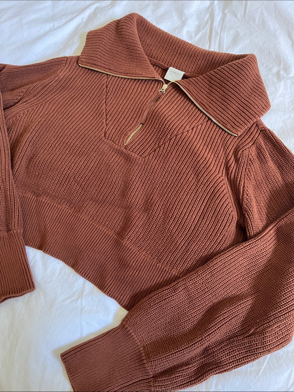 Varley Mentone Half Zip Rib Knit Sweater in tortoise shell brown size XL